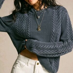 New Mixed Cable Knit Textured Pullover Sweater Cotton